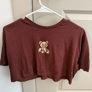 Aritzia Brown Kids T-Shirt with Teddy Bear